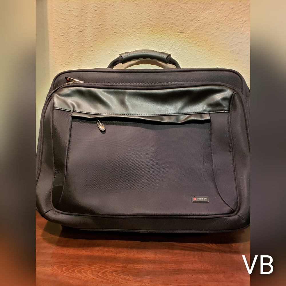 Foray Black Leather Laptop Bag Storage Case